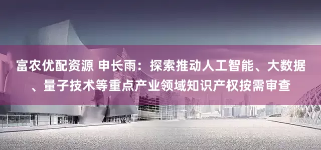 富农优配资源 申长雨：探索推动人工智能、大数据、量子技术等重点产业领域知识产权按需审查