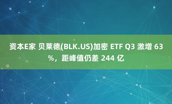 资本E家 贝莱德(BLK.US)加密 ETF Q3 激增 63%，距峰值仍差 244 亿